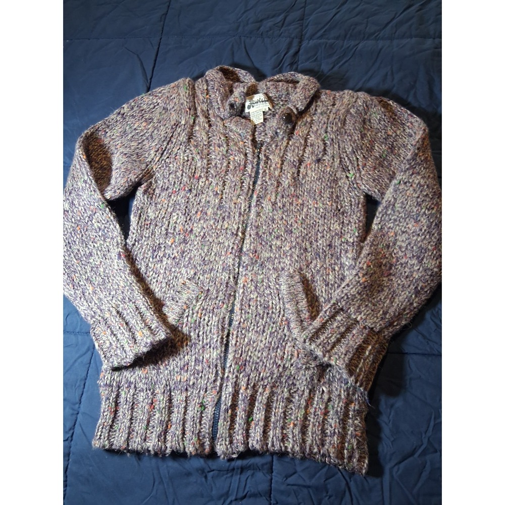 Vintage Men's Full Zip Knit Sweater Black Wool Acrylic Mock Neck Size Small